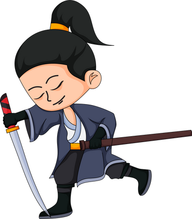 Pequeño luchador samurai con espada  Ilustración