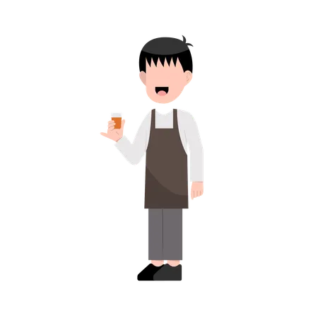 Pequeno barista masculino  Ilustração