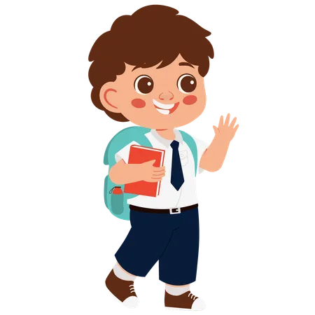 Pequeño niño de escuela diciendo hola  Illustration