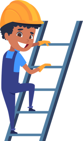 Pequeno trabalhador na escada  Ilustração