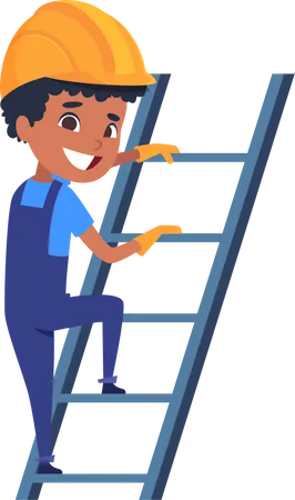 Pequeno trabalhador na escada  Ilustração