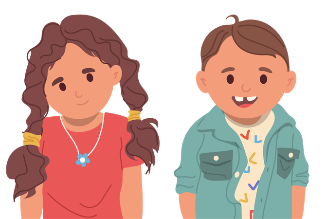 Pequeño niño y niña lindos en edad preescolar  Ilustración