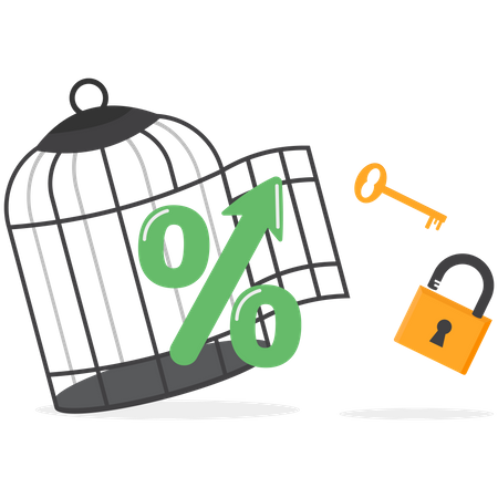 Percent with key free himself from cage  Illustration