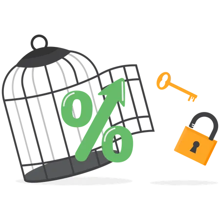 Percent With Key Free Himself From Cage Freedom Concept Modern Vector Illustration In Flat Style Illustration