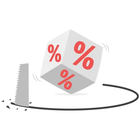 Fraud And Failure Business Cube Block With Percentage Symbol Icon In Away Trap Metaphor Finance Risk Problem Flat Vector Illustration Illustration