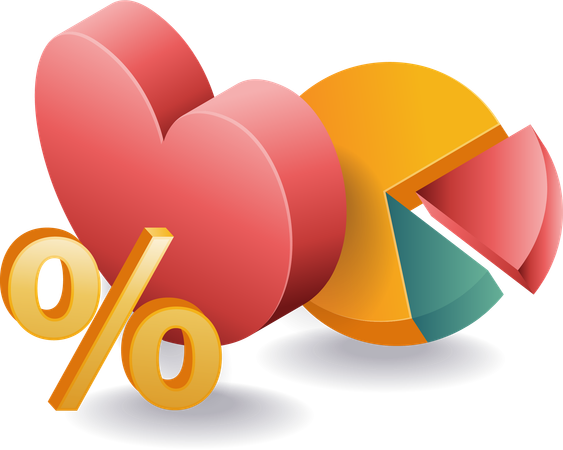 Percentage pie chart with heart symbol  Illustration