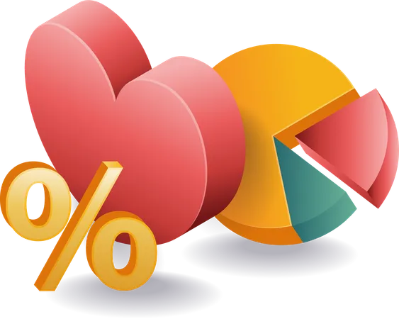 Percentage pie chart with heart symbol  Illustration