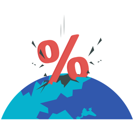 Percentage with arrows pointing down crack  Illustration