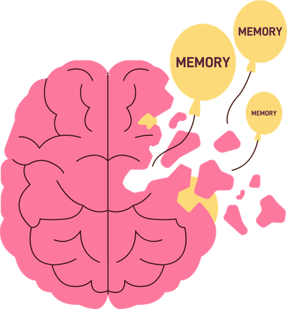 Pérdida de memoria del cerebro humano.  Ilustración