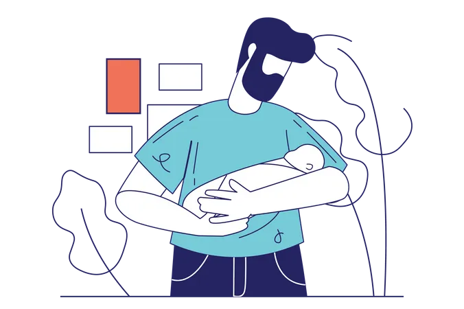 Père avec bébé nouveau-né entre les mains  Illustration