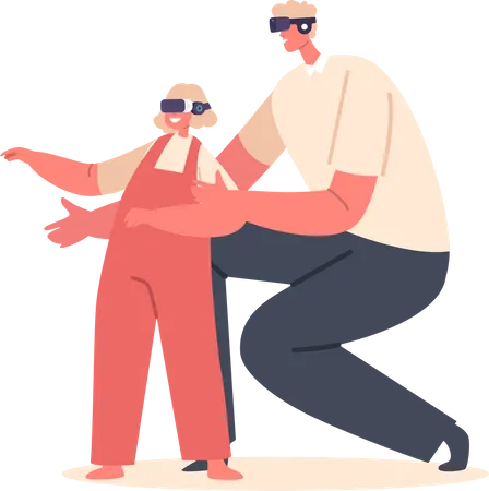 Père avec petite fille portant des lunettes vr  Illustration