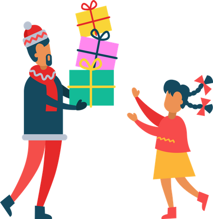 Père donnant un cadeau à sa fille  Illustration