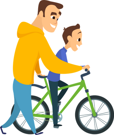 Père enseignant le cyclisme à son fils  Illustration