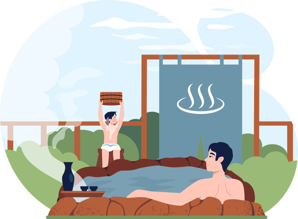 Père est bien assis au spa  Illustration