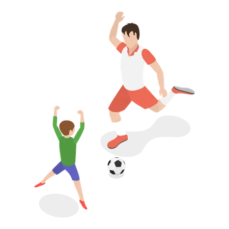 Père et enfant jouant au football ensemble  Illustration