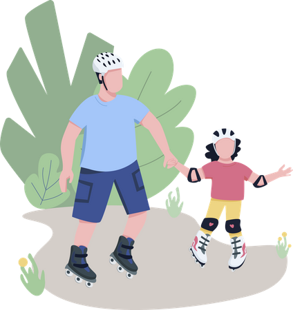 Patinage à roulettes père et enfant  Illustration