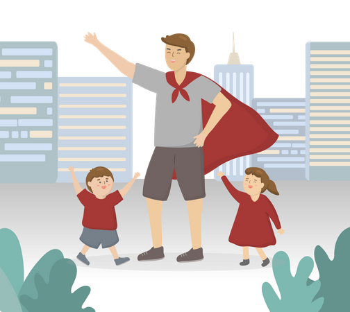 Le père et les enfants ont apprécié la fête des pères  Illustration