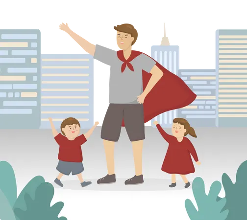 Le père et les enfants ont apprécié la fête des pères  Illustration