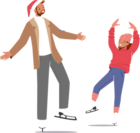 Père et fille faisant du patinage sur glace  Illustration
