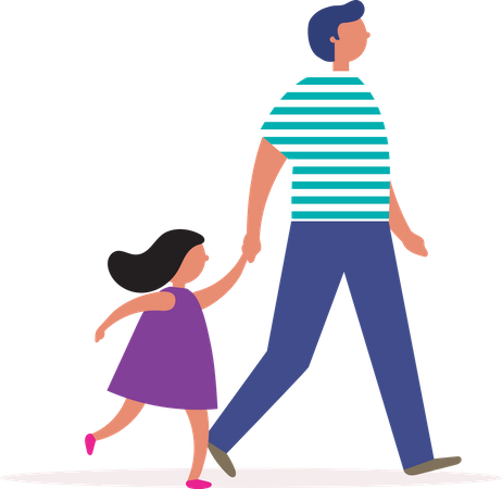 Père et fille marchant ensemble  Illustration