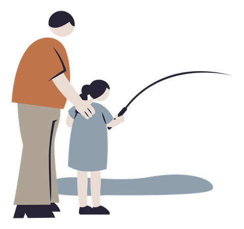 Père et fille pêchant  Illustration