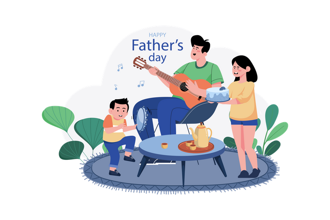 Père et fils célèbrent la fête des pères  Illustration