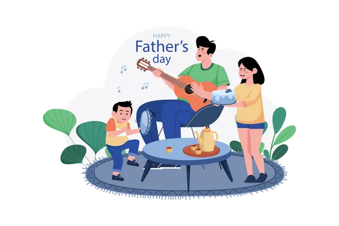 Père et fils célèbrent la fête des pères  Illustration