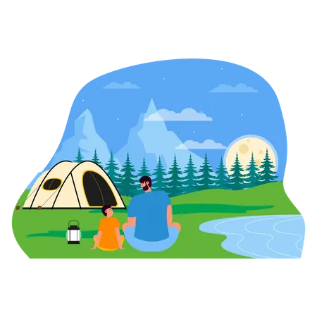 Père et fils en camping aventure  Illustration