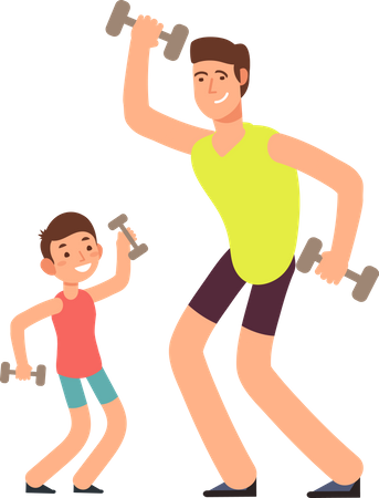 Père et fils faisant de l'exercice physique ensemble  Illustration