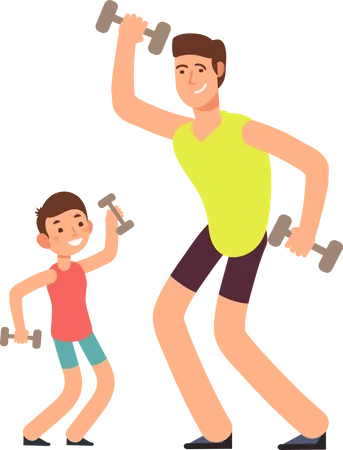 Père et fils faisant de l'exercice physique ensemble  Illustration