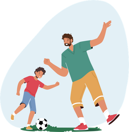 Père et fils jouant au football  Illustration