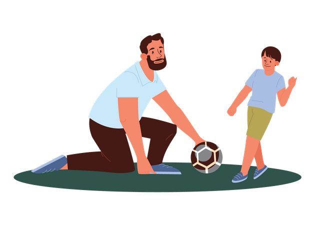 Père et fils jouant au football  Illustration