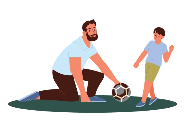 Père et fils jouant au football  Illustration