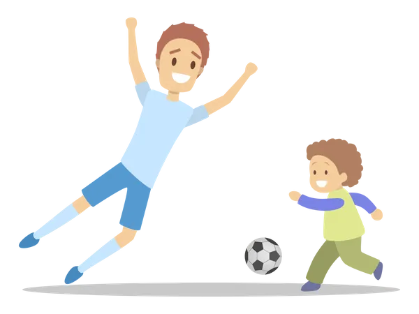 Père et fils jouant au football  Illustration