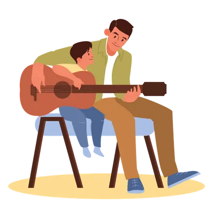 Père et fils jouant de la guitare  Illustration