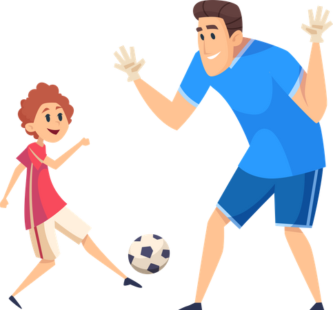 Père et fils jouant au football  Illustration