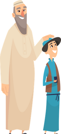 Père et fils musulmans debout ensemble  Illustration