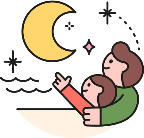 Père et fils regardant la lune  Illustration