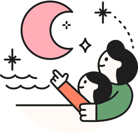 Père et fils regardant la lune  Illustration