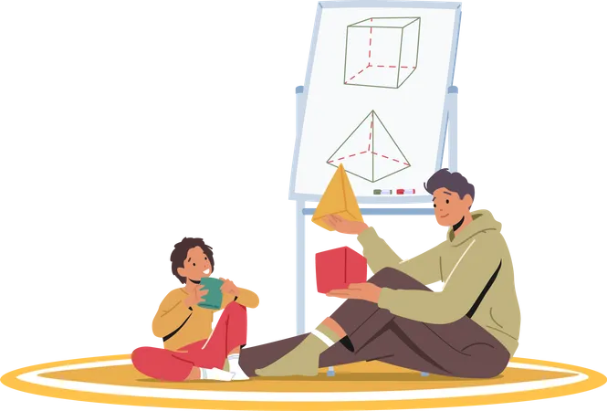 Père et petit fils apprennent  Illustration