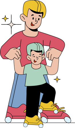 Père faisant du skate avec son fils  Illustration