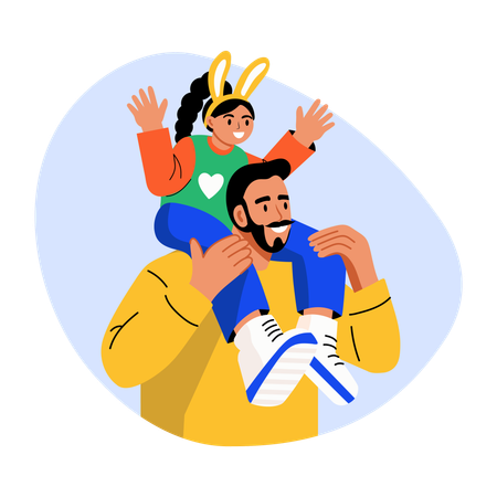 Père et fille jouant à Pâques  Illustration