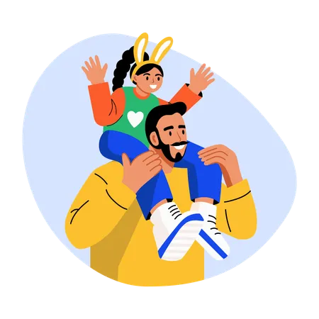 Père et fille jouant à Pâques  Illustration