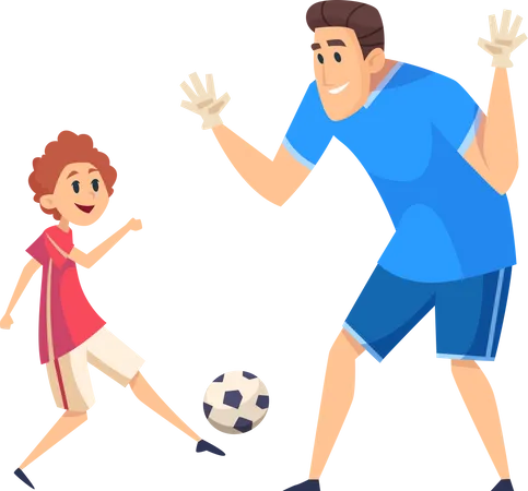 Père jouant au football avec un enfant  Illustration