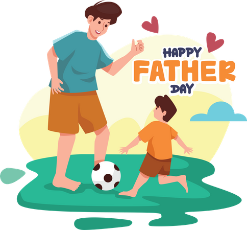 Père jouant au football avec son fils  Illustration