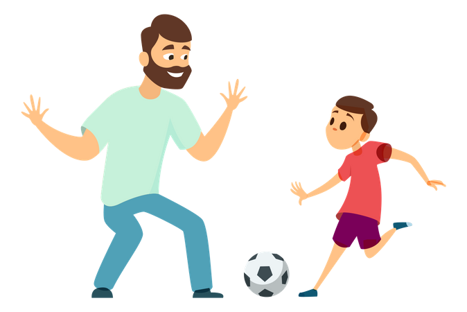 Père jouant au football avec son fils  Illustration