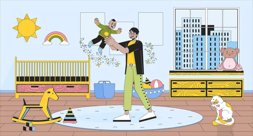 Père jetant bébé en l'air  Illustration