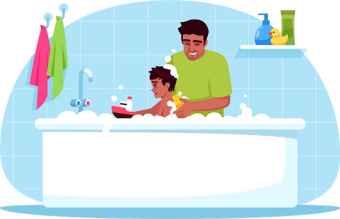 Le père lave son fils  Illustration
