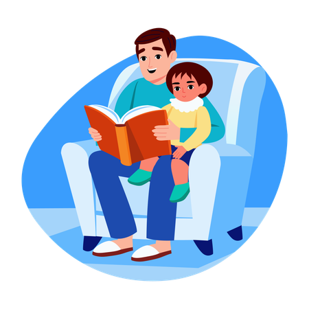 Père lisant un livre avec des enfants  Illustration
