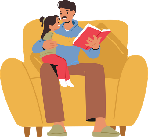 Père lit un livre à sa petite fille  Illustration